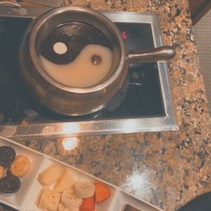 Photo of The Melting Pot - Bedford, MA, United States. The chocolate/white chocolate yin yang fondue