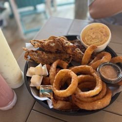 Captain Zack's Seafood Carryouts - Fried soft shell crab with onion rings, cole slaw, and hush puppies