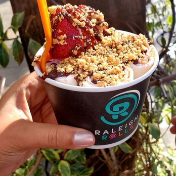 Raleigh Rolls - My Dairy Free ice cream with strawberries, banana, nutella drizzle and nuts - Ice Cream & Frozen Yogurt Near Me - Raleigh, North Carolina