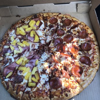 Hitchin Post Pizza - Double Barrel ( half Hawaiian half pepperoni) - Pizza Near Me - Estacada, Oregon