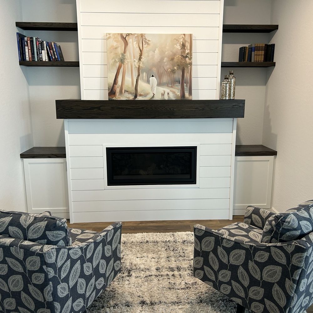LB Closets - Finished fireplace wrap and floating shelves - Cabinetry Near Me - Tempe, Arizona