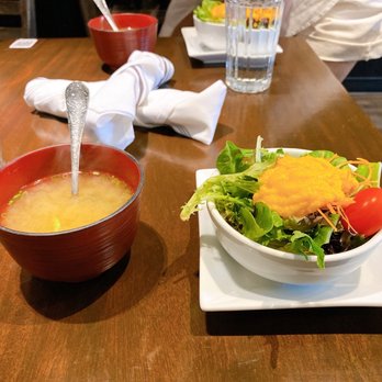 Laughing Monk Cafe - Miso Soup & Small Salad - Sushi Bars Near Me - Boston, Massachusetts