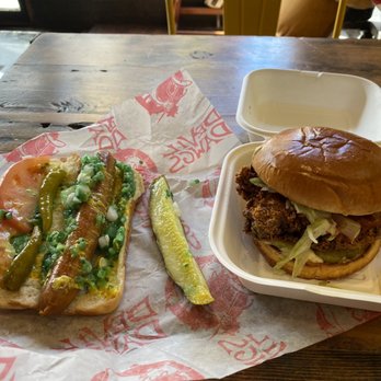 Devil Dawgs-Wicker Park - Vegan dog Chicago style and Classic Chucken sandwich spicy style - Hot Dogs Near Me - Chicago, Illinois Devil Dawgs-Wicker Park - Vegan dog Chicago style and Classic Chucken sandwich spicy style - Hot Dogs Near Me - Chicago, Illinois