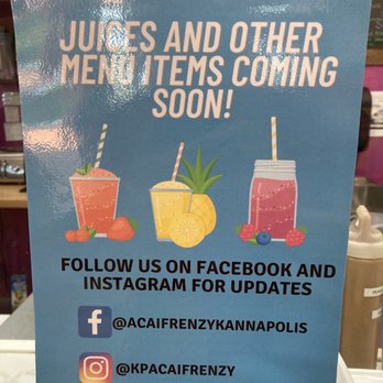 Acai Frenzy - a sign for juices and other items coming soon - Acai Bowls Near Me - Kannapolis, North Carolina