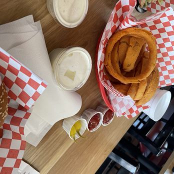 Johnie's Jr. Burgers - Onion rings (corn meal batter) with ranch dressing - Burgers Near Me - Orange, California