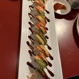 Combination plate with dancing roll with chicken teriyaki (chicken teriyaki not pictured) Combination plate with dancing roll with chicken teriyaki (chicken teriyaki not pictured)