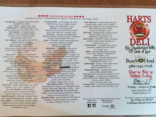 Menu photo 1 Harts Deli South Daytona, FL