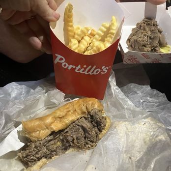 Portillo's Allen - Beef and cheddar on croissant with "sharable" fries - Burgers Near Me - Allen, Texas