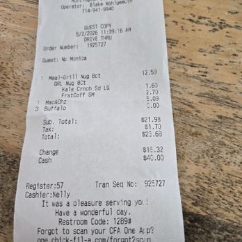 Chick-fil-A - Receipt clearly states 3 buffalo??? Do not trust these people when they tell you all are in the bags. - Fast Food Near Me - Huntington Beach, California Chick-fil-A - Receipt clearly states 3 buffalo??? Do not trust these people when they tell you all are in the bags. - Fast Food Near Me - Huntington Beach, California