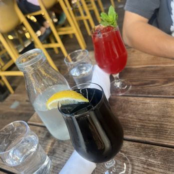 Eureka! - Housemade Watermelon Hibiscus Spicy Agua Fresca (32oz) Housemade Charcoal Lemonade (32oz) - Burgers Near Me - Claremont, California