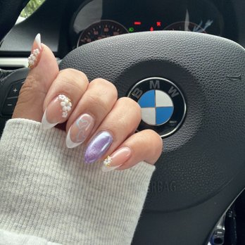 White Heaven Nail Spa - French tip. Purple cat eye. 3D Flowers & Hearts - Nail Salons Near Me - Castro Valley, California