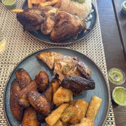 1/4 Chicken - White Meat (1/4 Pollo Pecho) with Yucca Fries / Yucca Frita and Fried Plantain / Platanos Fritos