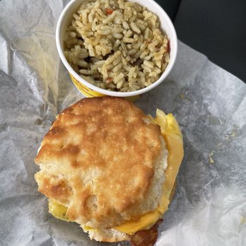 Bojangles - Breakfast combo: breakfast biscuit (egg cheese bacon), small dirty rice, and drink (not pictured) - Southern Near Me - Statesville, North Carolina Bojangles - Breakfast combo: breakfast biscuit (egg cheese bacon), small dirty rice, and drink (not pictured) - Southern Near Me - Statesville, North Carolina