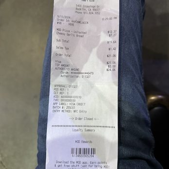 MOD Pizza - Receipt - Pizza Near Me - Rocklin, California