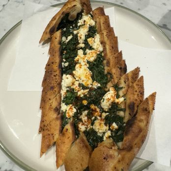Olea Social - Spinach, feta, and chili flatbread - Mediterranean Near Me - London, XGL