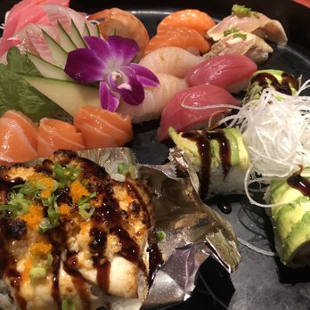 Joyce's Sushi - Sushi platter with volcano (good) and caterpillar (great) rolls - Japanese Near Me - Rancho Mirage, California