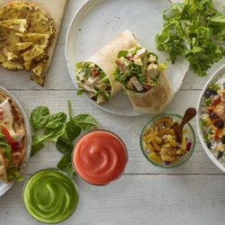 Left To Right: Chicken Bacon Ranch, Supergreen Caesar Chicken Wrap, Caribbean Jerk Chicken Bowl