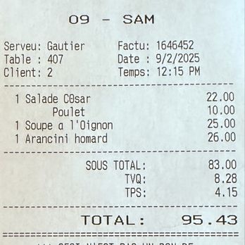 Bistro le Sam - Our check - Canadian (New) Near Me - Quebec City, Quebec