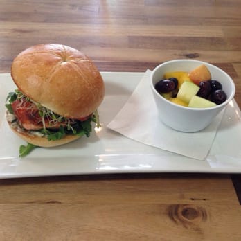 The Cutting Edge Cafe - Salmon Burger with a side of fruit! - Sandwiches Near Me - Chesapeake, Virginia The Cutting Edge Cafe - Salmon Burger with a side of fruit! - Sandwiches Near Me - Chesapeake, Virginia