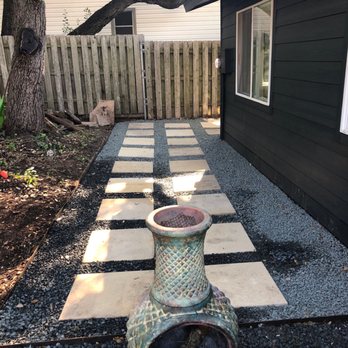 Castro Family Landscaping - A beautiful paver path with gravel. Some gravel is wet, that's why the darker shade - Tree Services Near Me Castro Family Landscaping - A beautiful paver path with gravel. Some gravel is wet, that's why the darker shade - Tree Services Near Me