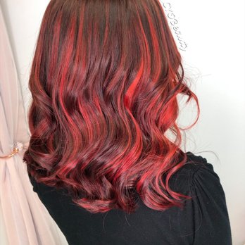 CYOBeauty - Mocha base color with bright red balayage highlights - Hair Salons Near Me - Plantation, Florida CYOBeauty - Mocha base color with bright red balayage highlights - Hair Salons Near Me - Plantation, Florida
