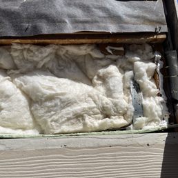 Insulation that was used to fill up the space to preserve the spray and keep any new critters from nesting there. Insulation that was used to fill up the space to preserve the spray and keep any new critters from nesting there.