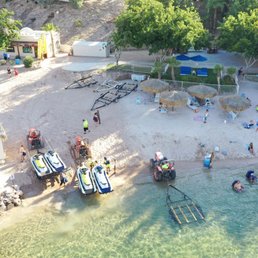 Jet skis launched right on the Colorado River from Harrahs Laughlin beach.