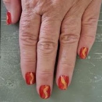 Kelly's Nails & Spa - I wanted to do something fun for fall.  Cookie helped me pick out the beautiful orange, and we added some yellow and gold. - Nail Salons Near Me - Gilbert, Arizona