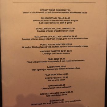 Stoney Point Restaurant - Menu: Diner entrees - Italian Near Me - Pasadena, California