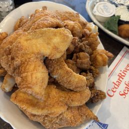 Seafood platter for two with shrimp, oysters, scallops, stuffed crab, scallops. Seafood platter for two with shrimp, oysters, scallops, stuffed crab, scallops.