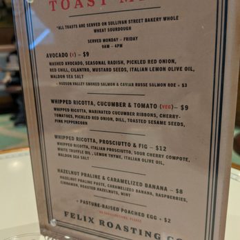Felix Roasting - They added a toast menu starting at 9:00 - Coffee & Tea Near Me - New York, New York