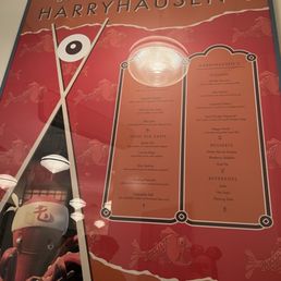 Harryhausen's menu poster from Monsters, Inc. Mike & Sulley to the Rescue is located inside Disney California Adventure Park.