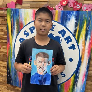Aspire Art Studios - Sean (age 11) completed a portrait of the most decorated man himself, Michael Phelps! - Art Classes Near Me - Irvine, California