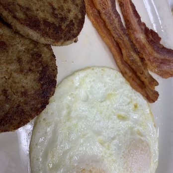 Apple Barrel Cafe - 2 meat breakfast with over easy eggs - Waffles Near Me - Tulsa, Oklahoma