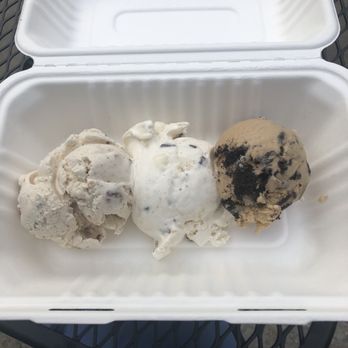 The Comfy Cow - Left to right Praline Pecan, Bourbon Ball Ice Cream, Coffee Cookie Crunch Ice Cream (VEGAN) - Desserts Near Me - Louisville, Kentucky The Comfy Cow - Left to right Praline Pecan, Bourbon Ball Ice Cream, Coffee Cookie Crunch Ice Cream (VEGAN) - Desserts Near Me - Louisville, Kentucky