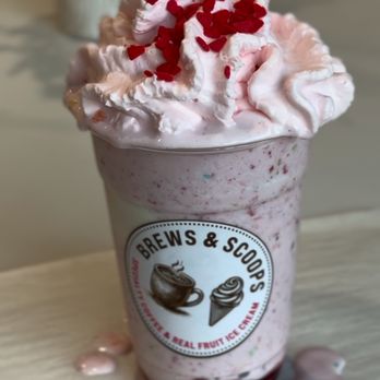 Brews and Scoops - Berry Razzy Milkshake! Strawberry compote, fruity pebbles, strawberry and raspberry whip cream with heart sprinkles! - Ice Cream & Frozen Yogurt Near Me - Blue Bell, Pennsylvania