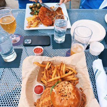 Brewer's Tap & Table - Fried Chicken Sandwich, Chicken Schnitzel with Brussels and Potato Salad - New American Near Me - Waltham, Massachusetts