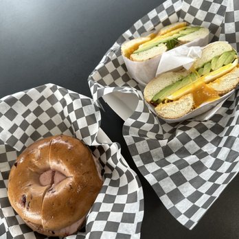 I Love Bagels - Blueberry bagel with strawberry cream cheese, and a bagel breakfast sandwich on a sesame bagel with avocado added. Yum! - Delis Near Me - Oceanside, California I Love Bagels - Blueberry bagel with strawberry cream cheese, and a bagel breakfast sandwich on a sesame bagel with avocado added. Yum! - Delis Near Me - Oceanside, California