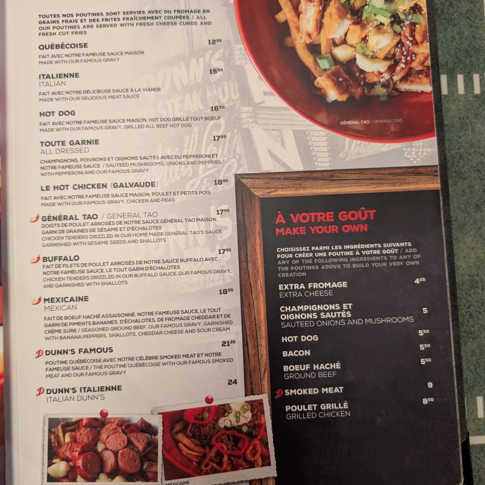 Poutine menu Poutine menu