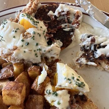 Beloved's Bakery & Cafe - Burnt English muffin on eggs Benedict. - Bakeries Near Me - Reno, Nevada