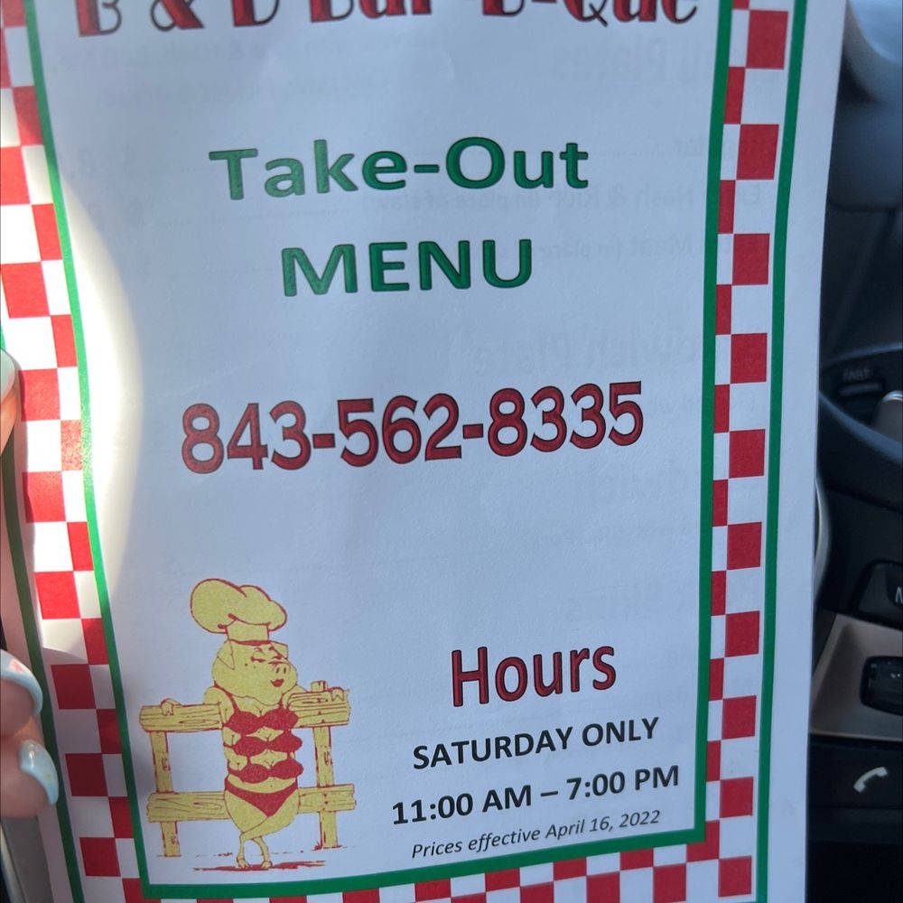 B & D Bar-B-Que - ows take - out menu - Barbeque Near Me - Smoaks, South Carolina B & D Bar-B-Que - ows take - out menu - Barbeque Near Me - Smoaks, South Carolina
