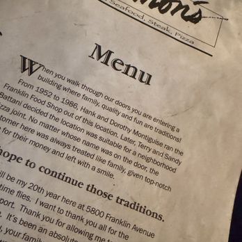 Simon's - Front of the Simon's menu. - Italian Near Me - Des Moines, Iowa