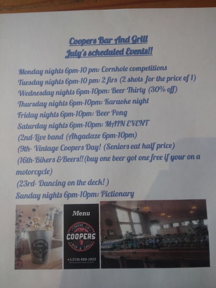 COOPER’S BAR AND GRILL CLOSED 981 Lagarita Ave, Creede, Colorado