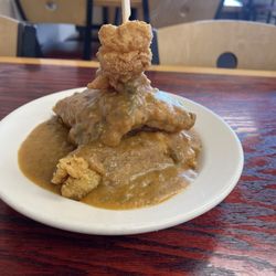 Smothered catfish with added shrimp