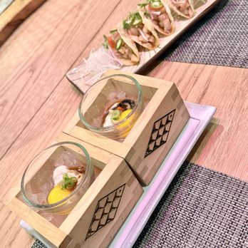 Trifecta - Oyster shooter and hamachi tacos - Sushi Bars Near Me - San Jose, California Trifecta - Oyster shooter and hamachi tacos - Sushi Bars Near Me - San Jose, California