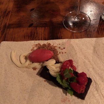 Cobble Hill Restaurant - Dark Chocolate cake with raspberry sorbet - New American Near Me - Cedar Rapids, Iowa
