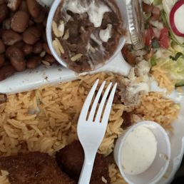 Bland rice and 3 shrimp.