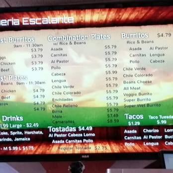 Taqueria Escalante - Menu board 1 - Mexican Near Me - Anaheim, California Taqueria Escalante - Menu board 1 - Mexican Near Me - Anaheim, California