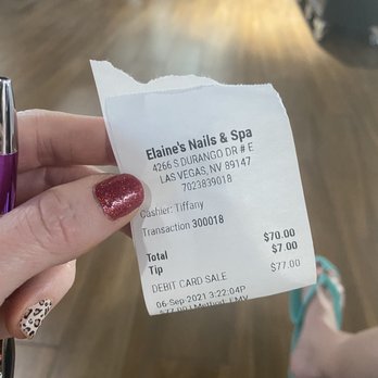 Elaine's Nails - Receipt for highly overpriced deluxe pedi- NO GEL - Nail Salons Near Me - Las Vegas, Nevada Elaine's Nails - Receipt for highly overpriced deluxe pedi- NO GEL - Nail Salons Near Me - Las Vegas, Nevada