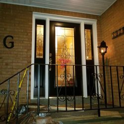 Silver's Contracting - New Therma-Tru  Smooth Star fiberglass door w/ side lights. Wellesley glass. Custom paint. Custom Wrap
